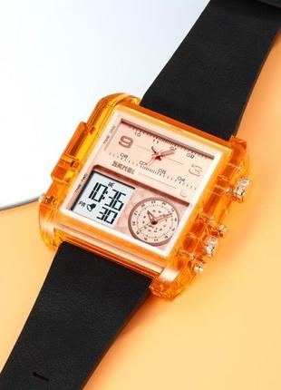Большие прямоугольные мужские наручные часы skmei 2020 amber-transparent4 фото