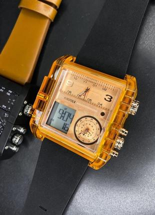 Большие прямоугольные мужские наручные часы skmei 2020 amber-transparent2 фото