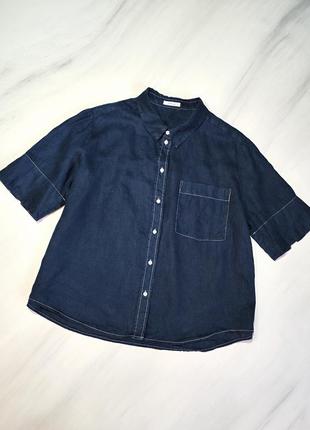 Opus 🔥 темно-синяя стильная льняная рубашка3 фото