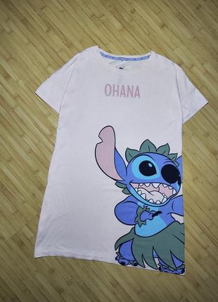 Primark disney stitch 🔥світло -персикова трикотажна котонова нічна сорочка з принтом