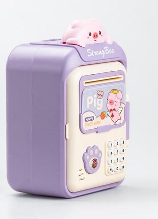 Сейф-скарбничка дитяча з купюроприймачем та кодовим замком "порося" фіолетовий4 фото