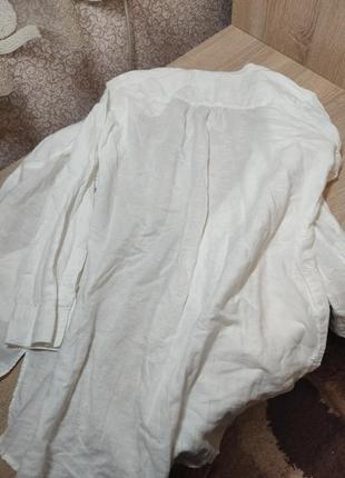 Белоснежная льняная рубашка,блуза, накидка.4 фото
