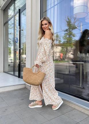 Муслиновое платье принт длинное (длина макси) из натуральной хлопковой ткани