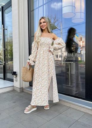 Муслиновое платье принт длинное (длина макси) из натуральной хлопковой ткани