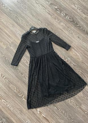 Черное платье в горошек сетка2 фото