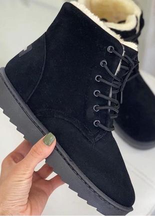 Зимние черные замшевые ботинки2 фото