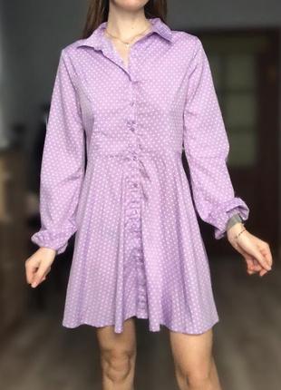 Платье плаття сукня пурпурная бузкова в горох в горошек романтичная женственная на пуговицах2 фото