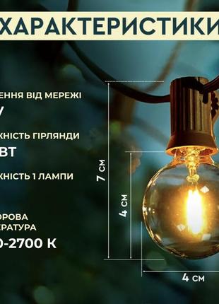 Гірлянда вулична в стилі ретро світлодіодна g20 на 10 led ламп довжиною 5 метрів1 фото