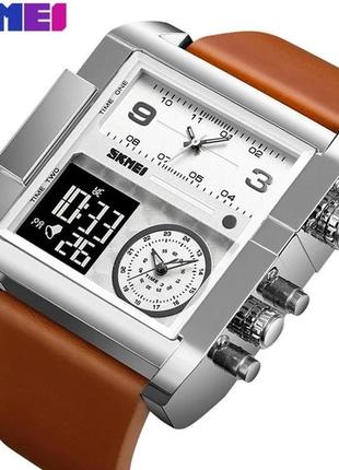 Многофункциональные цифровые наручные часы skmei 2020 white-transparent прямоугольные большие