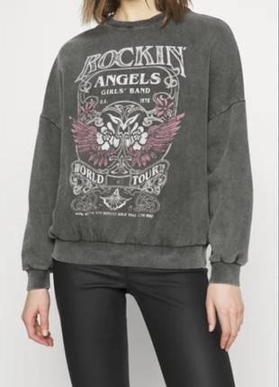 Свитшот кофта серая washed эффект h&amp;m оверсайз свободного фасона