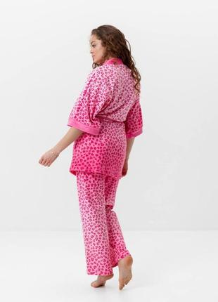 Комплект женский из плюшевого велюра штаны и халат розовый леопард 3420_l 15965 l3 фото