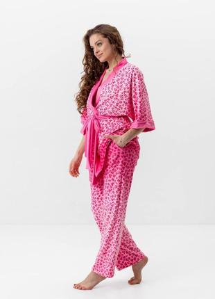 Комплект женский из плюшевого велюра штаны и халат розовый леопард 3420_l 15965 l2 фото
