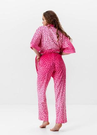 Комплект женский из плюшевого велюра штаны и халат розовый леопард 3420_l 15965 l4 фото