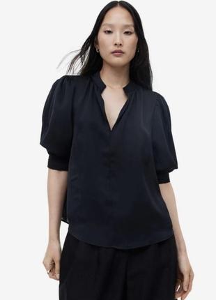 Блуза рубашка черная атласная h&amp;m1 фото