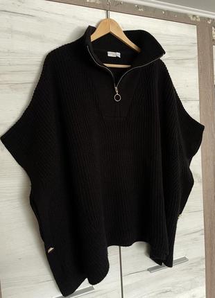 Накидка свитер джемпер кардиган жилет пончо черный вязаный кофта с замком primark3 фото
