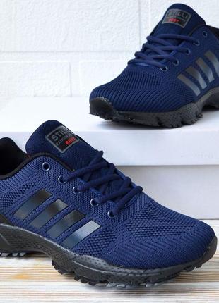 Чоловічі кросівки бренда adidas текстильні у синьому кольорі весна-літо фірмові адідас топ якість ліцензія спорт2 фото