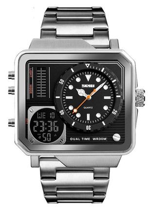 Багатофункціональний цифровий наручний годинник  skmei 1392si silver прямокутний великий