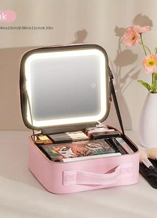 Органайзер косметичка с двумя зеркалами и led подсветкой1 фото