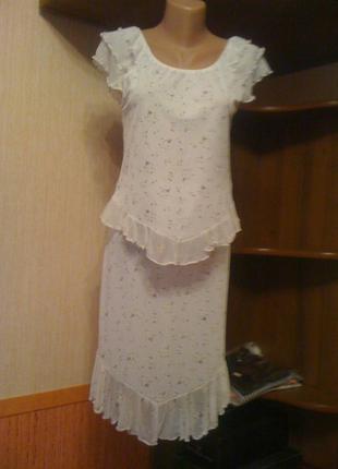 Миленький летний костюмчик - блузка, юбочка, цветочная накатка3 фото