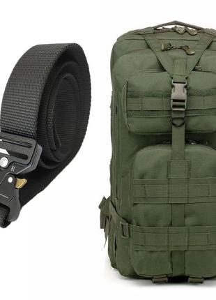 Тактичний комплект 2в1: військовий тактичний туристичний рюкзак 35 л, олива + ремінь assaulter чорний5 фото