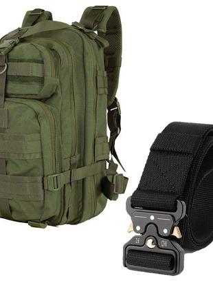 Тактичний комплект 2в1: військовий тактичний туристичний рюкзак 35 л, олива + ремінь assaulter чорний4 фото