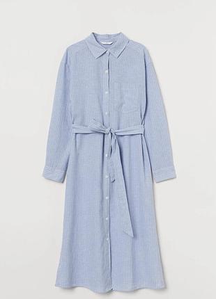 Сукня плаття льон льняна блакитна в смужку біла міді h&m
