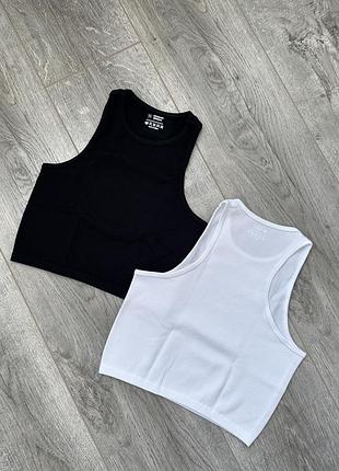 Женский топ в рубящий, белый черный кроп топ топик в рубчик