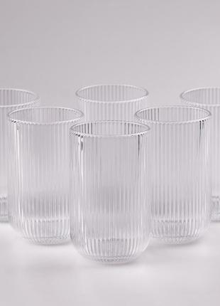 Склянка для напоїв висока фігурна прозора ребриста з товстого скла набір 6 шт2 фото