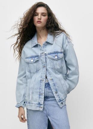 Оверсайз джинсовая куртка pull bear (zara), коллекция 2023 года, размер м( l)2 фото