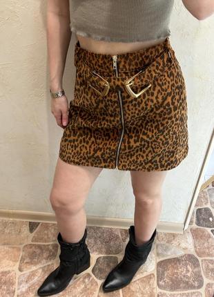 Леопардовая юбка мини м-l2 фото