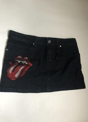 Спідниця сексі one love denim з діркою ззаду the rolling stones 🤪