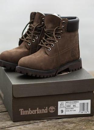 Жіночі коричневі черевики timberland brown (хутро)