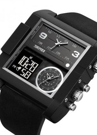 Многофункциональные цифровые наручные часы skmei 2020bkbk  прямоугольные большие3 фото