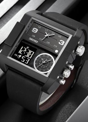 Многофункциональные цифровые наручные часы skmei 2020bkbk  прямоугольные большие2 фото