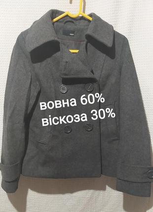 Р3. вовняне сіре жіноче двобортне коротке пальто півпальто вовна віскоза1 фото