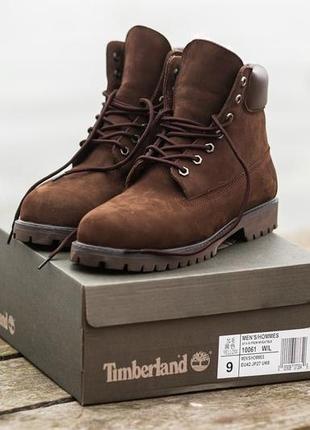 Мужские коричневые ботинки timberland dark brown (мех)