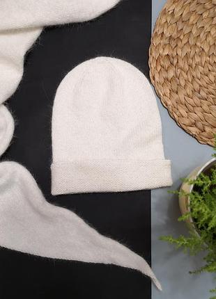 Шапка бактус шарф вязаный пух норки норка вязаный набор шапка и шарф