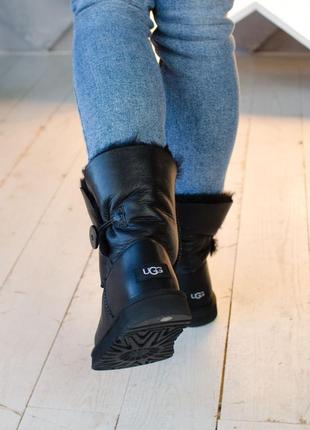 Женские чёрные кожаные угги ugg button black3 фото