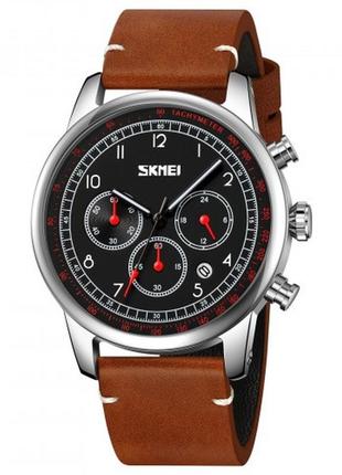 Чоловічий наручний годинник skmei 9318 bkbn. усі стрілки  хронографа робочіі