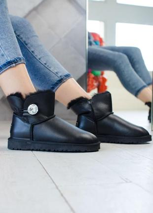 Женские чёрные угги ugg mini button swarovski black