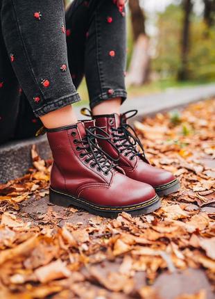 ❄️❤️❄️dr.martens 1460 cherry red❄️❤️❄️зимові жіночі черевики доктор мартінс з хутром