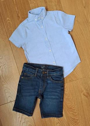 Летний набор для мальчика/джинсовые шорты для мальчика/нарядная рубашка с коротким рукавом для мальчика5 фото