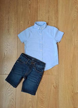 Летний набор для мальчика/джинсовые шорты для мальчика/нарядная рубашка с коротким рукавом для мальчика