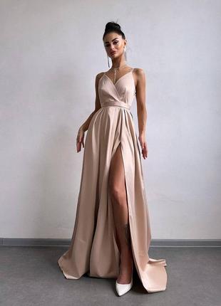 Атласна сукня максі з глибоким розрізом3 фото