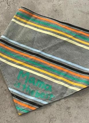 Бандана для собак, котів mama is the best косинка на шию, на краях липучки, сірого кольору