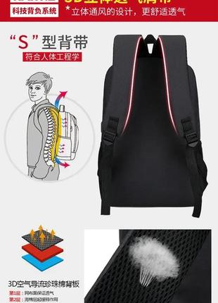 Чоловічий рюкзак щільний міський стильний молодіжний місткий для ноутбука 3в1 jingpin чорний usb порт7 фото