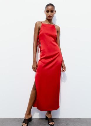 Червона атласна сукня zara1 фото