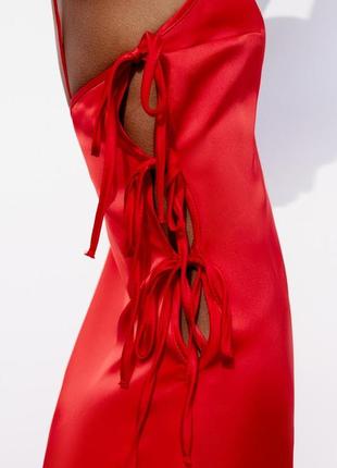 Красное атласное платье zara4 фото