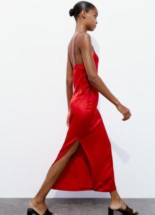 Красное атласное платье zara2 фото