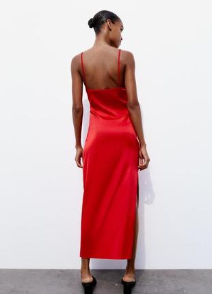 Красное атласное платье zara6 фото